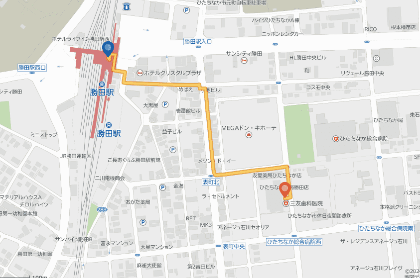 勝田駅からのルート